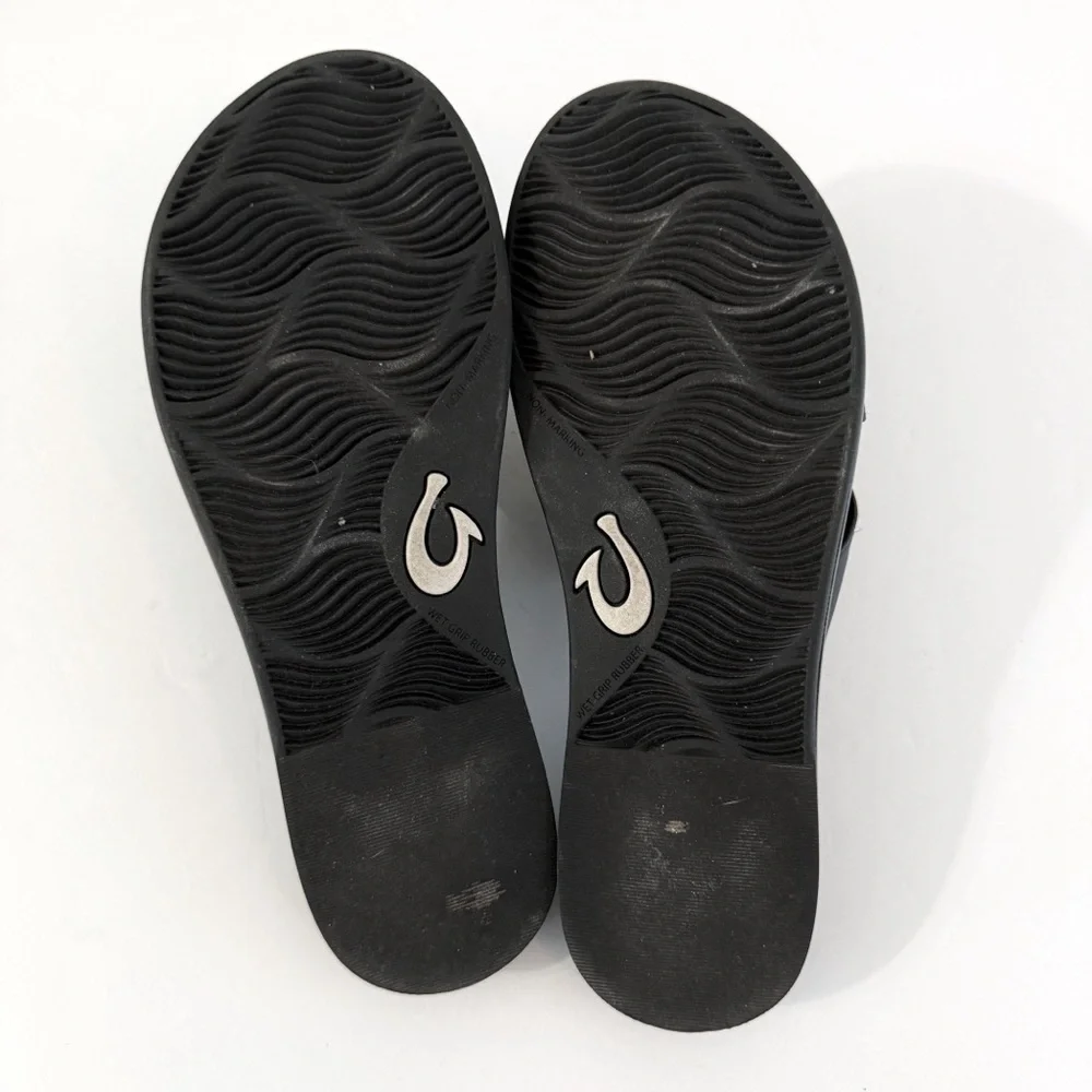 OLUKAI La’i Lai black brown square buckle criss cross straps Slide sandals - Picture 3 of 5